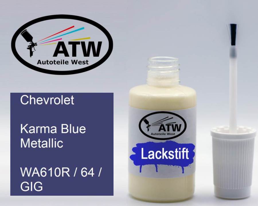 Chevrolet, Karma Blue Metallic, WA610R / 64 / GIG: 20ml Lackstift, von ATW Autoteile West.